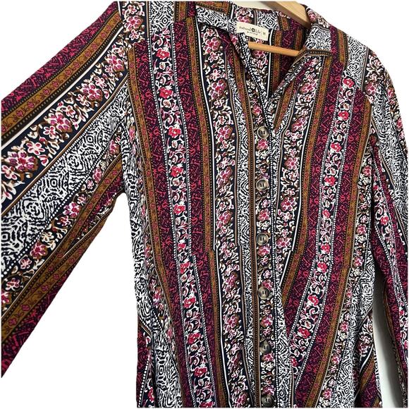 Natural Life Ansley Floral Empire Waist Front Button Tunic Shirt Dress Size M - Picture 5 of 6